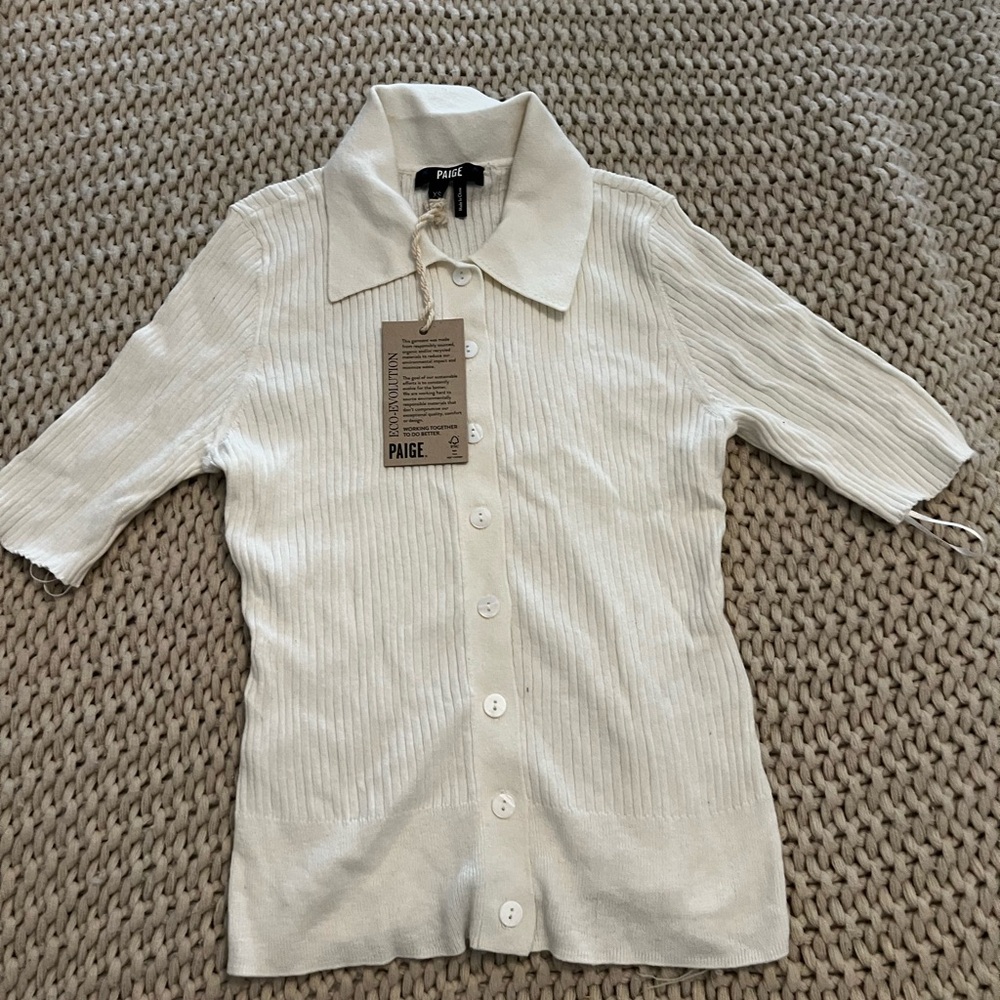 PAIGE Ivory Ribbed Button-Down Sweater - Picture 4 of 5
